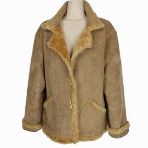 VINTAGE Straight Down Faux Fur Trim Toggle Coat Sz L